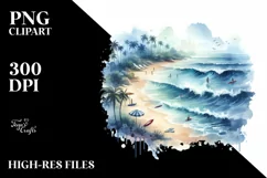 Watercolor Surf Waves Beach | Sublimation | Clipart Product Image 1