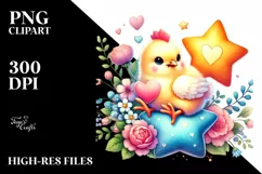 Baby Chicken on Star Holding Heart PNG Product Image 2