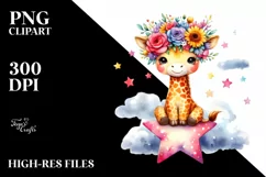 Cartoon-Style Giraffe Sitting PNG Product Image 1