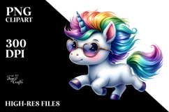 Vibrant Baby Unicorn Running with Cool Haircut PNG Product Image 2