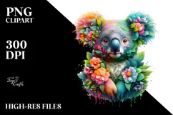 Vibrant Koala with Flowers PNG Product Image 2