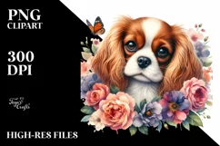 Watercolor Cavalier King Charles Spaniel | Flowers Left and Product Image 3