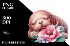 Sleeping Baby Walrus on a Flower, PNG Product Image 2