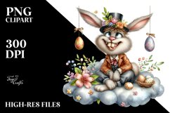 Goofy Bunny on Cloud with Eggs PNG Product Image 2