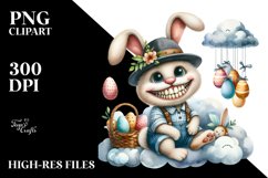 Goofy Bunny on Cloud with Eggs PNG Product Image 2