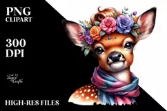 Baby Deer Posing, Floral Wreath PNG Product Image 3