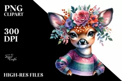 Baby Deer Posing, Floral Wreath PNG Product Image 1