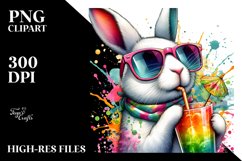 Rabbit Drinking with Straw | Sublimation | Clipart Product Image 1