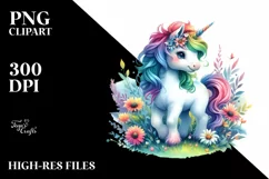 Colorful Baby Unicorn in Meadow Product Image 1