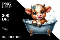 Smiling Baby Highland Cow in Pot | Clipart Product Image 1