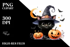 Simple Funny Black Cat Halloween PNG Product Image 1