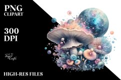 Detailed Mushroom and Celestial Watercolor Splash PNG Product Image 1