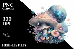 Detailed Mushroom and Celestial Watercolor Splash PNG Product Image 1