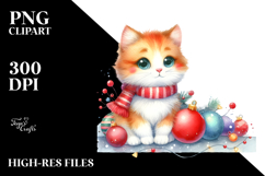Watercolor Cat with Christmas Decorations, Transparent PNG Product Image 2