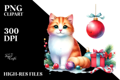Watercolor Cat with Christmas Decorations PNG Product Image 2