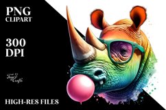 Quirky Colorful Watercolor Rhino | Clipart Product Image 3