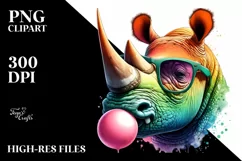 Quirky Colorful Watercolor Rhino | Clipart Product Image 3