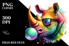 Quirky Colorful Watercolor Rhino | Clipart Product Image 1