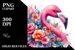 Vibrant Flamingo and Flowers | Sublimation | Clipart Product Image 3