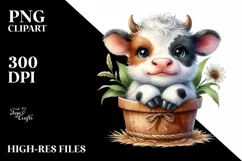 Smiling Baby Highland Cow in Pot | Clipart Product Image 3