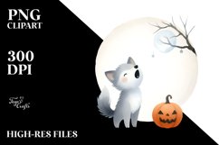 Cute Wolf Howling Halloween PNG Product Image 3