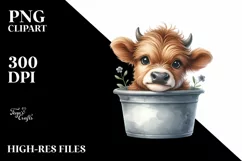 Smiling Highland Cow in Pot | Clipart Product Image 1