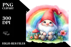 Whimsical Watercolor Painting with Baby Gnome, Rainbow PNG Product Image 2