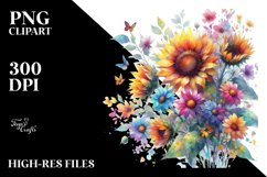 Colorful Watercolor Sunflower Clipart\ Product Image 3