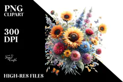 Colorful Watercolor Sunflower Clipart\ Product Image 2