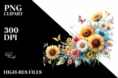 Colorful Watercolor Sunflower Clipart\ Product Image 1