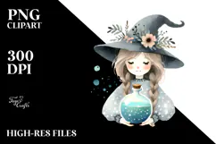 Enchanting Quirky Witch Watercolor PNG Product Image 2