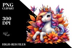 Colorful Baby Unicorn with Pile of Autumn Leaves Product Image 3