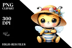 Digital Watercolor with Cute Baby Bee, Beachwear PNG Product Image 2