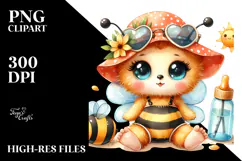 Digital Watercolor with Cute Baby Bee, Beachwear PNG Product Image 2