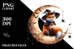 Whimsical Fox on Half Moon with Spiders PNG Product Image 2