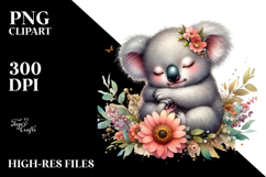 Digital Watercolor with Adorned Baby Koala, Sleeping PNG Product Image 2