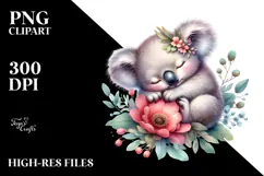 Digital Watercolor with Adorned Baby Koala, Sleeping PNG Product Image 2