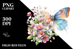 Colorful Butterfly Spring Flowers PNG Product Image 2