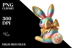Colorful Vintage Bunny Sitting PNG Product Image 2