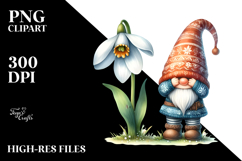 Cute GNOME with Snowdrop, Transparent PNG Product Image 2