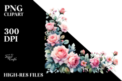 Vibrant Horizontal Frame with Pink Roses PNG Product Image 2