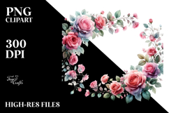 Vibrant Horizontal Frame with Pink Roses PNG Product Image 2