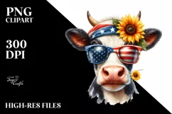 Cow Portrait Sunglasses USA Flag Colors Product Image 1