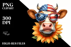 Cow Portrait Sunglasses USA Flag Colors Product Image 1