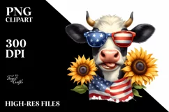 Cow Portrait Sunglasses USA Flag Colors Product Image 3