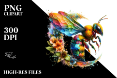 splashy Bee with Abstract Flowers PNG Product Image 2