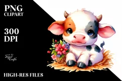 Cute Baby Cow in Vibrant Drawing Style | Clipart Product Image 3