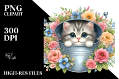 Cute Baby Cat in Bucket Watercolor PNG Product Image 2