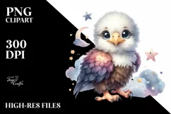Colorful Baby Bald Eagle with Moon and Stars | Clipart Product Image 1