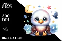 Colorful Baby Bald Eagle with Moon and Stars | Clipart Product Image 3